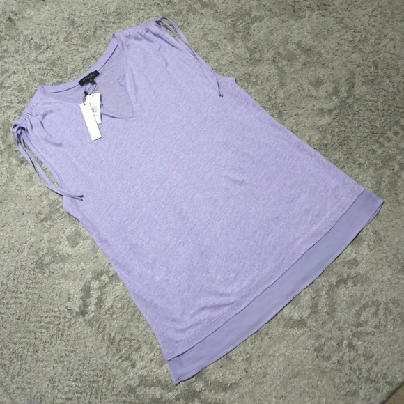 SANCTUARY Nwt Orchid Lilac Sleeveless 100% Linen Notch Neck Lightweigh Top, XL - Picture 9 of 16
